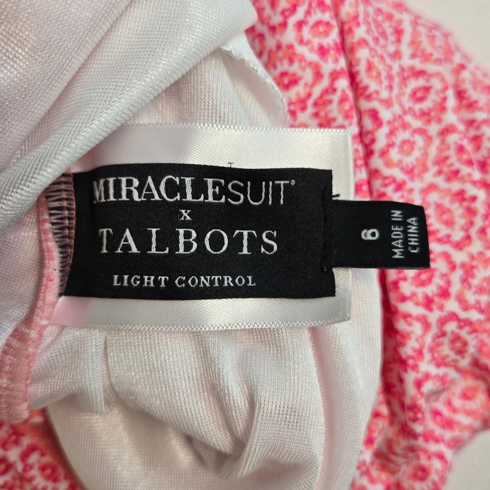 Talbots x Miraclesuit Pink Cabana Batik Geo Tankini Swim Top Only Size 6